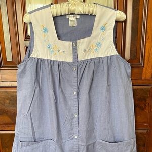 NWOT 'Pink K' Soft Blue Cotton Embroidered Robe/ House Dress  Sz Small